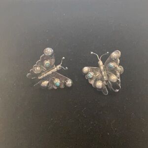 Sterling Silver & turquoise Butterfly screw backs Earrings